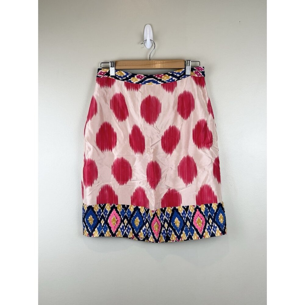 Maeve Anthropologie Silk Skirt Sz 6, Abstract Geometric‎ Embroidery Knee Length